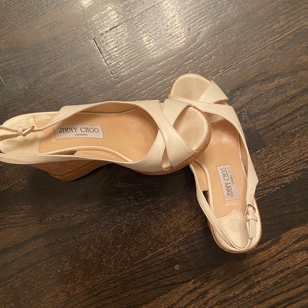 Jimmy Choo Beige Wedge Sandals